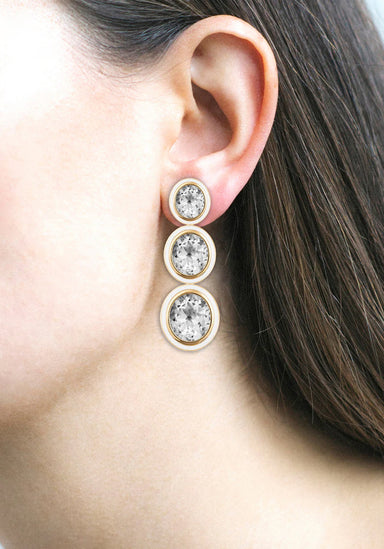 Goshwara Mélange 3-Tier White Agate Inlay Rock Crystal Oval Earrings | Denver | OsterJewelers.com