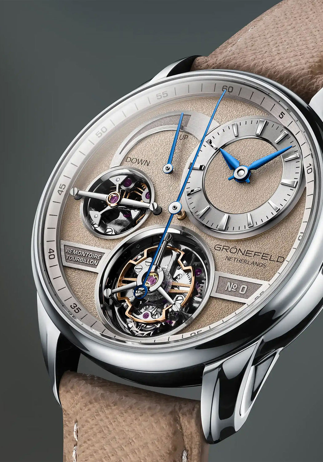 A closeup of the Grönefeld 1941 Quadrivium highlights the indications
