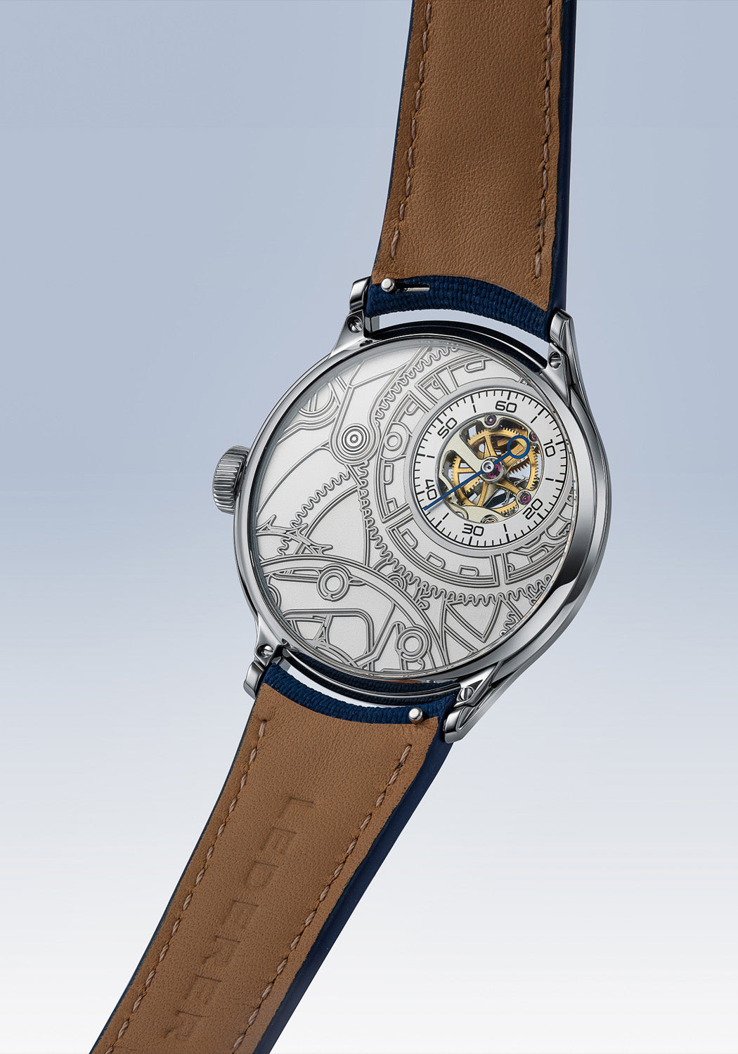 The exhibition caseback of the Lederer Central Impulse Chronometer 39mm InVerto Ti