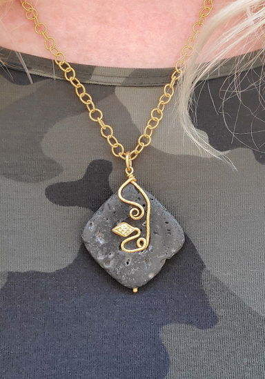 Lika Behar 24K Yellow Gold Lava Stone Diamond Snake Pendant | OsterJewelers.com