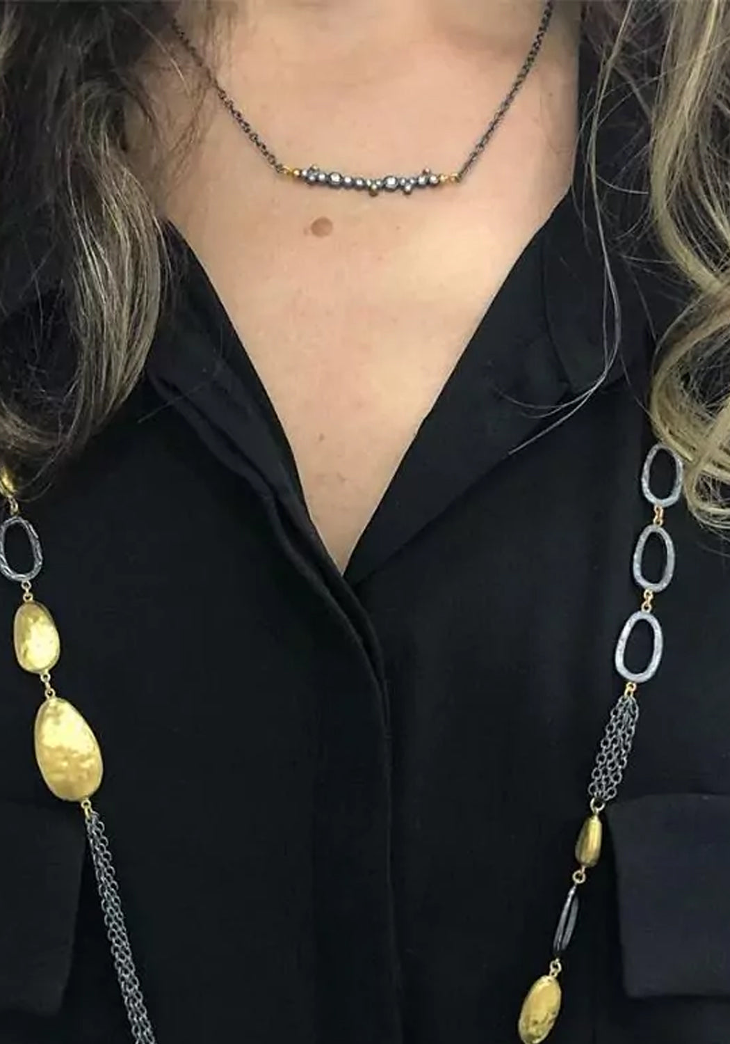 Lika Behar Oxidized Silver & 24KYG Dylan Diamond Bar Necklace | OsterJewelers.com