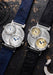 A side by side of both gold and silver editions of the Louis Erard x Vianney Halter Futur Antérior