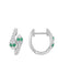 Petite diamond snake huggie earrings featuring two snakes meeting on each ear with emerald eyes.
