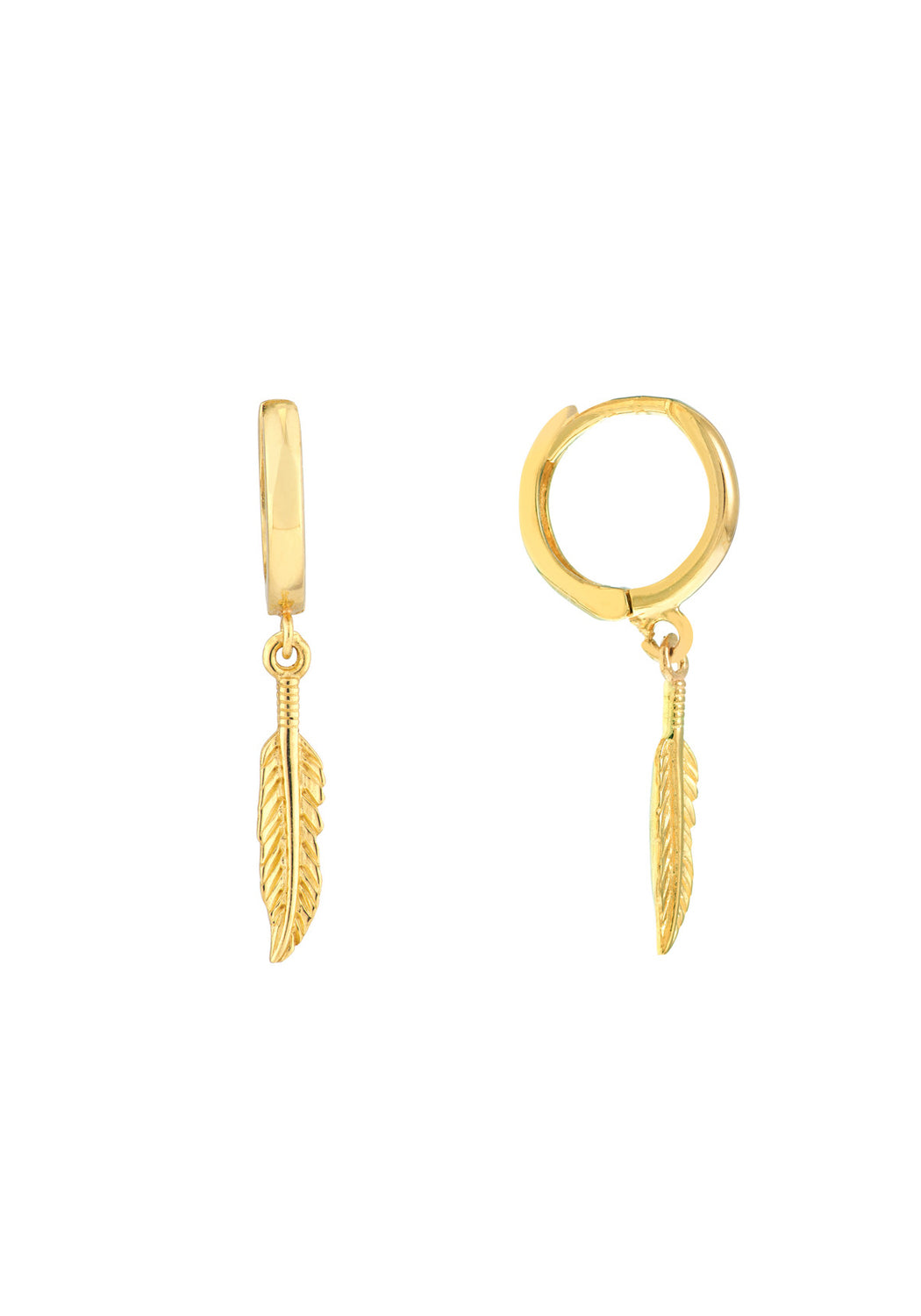 MO & ME 14KYG Feather Drop Mini Huggie Hoop Earrings | Cherry Creek North Denver | OsterJewelers.com