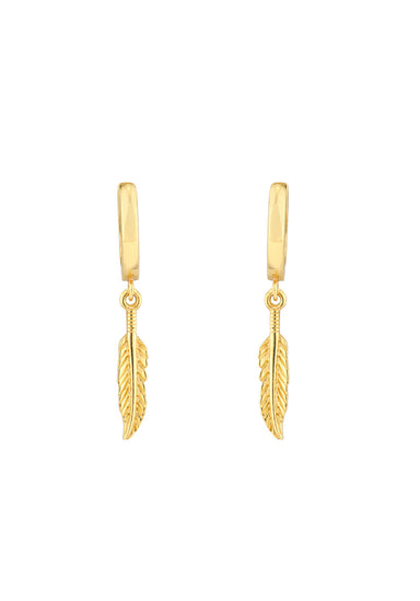 MO & ME 14KYG Feather Drop Mini Huggie Hoop Earrings | Cherry Creek North Denver | OsterJewelers.com