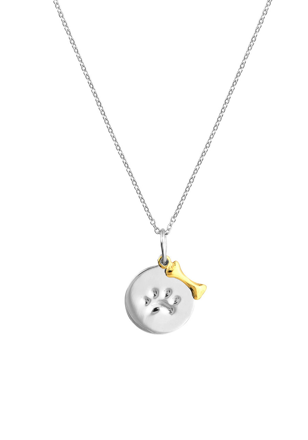 MO & ME Sterling Silver Paw Print & 14KYG Bone Necklace