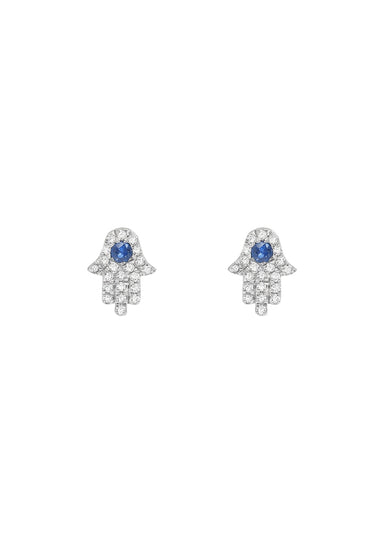 MO & ME 14KWG Diamond & Blue Sapphire Hamsa Earrings | Cherry Creek North | OsterJewelers.com
