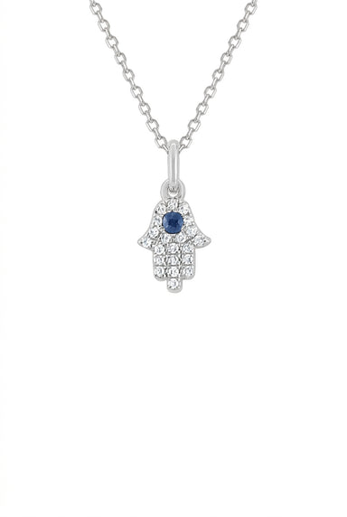MO & ME 14KWG Diamond & Sapphire Mini Hamsa Necklace | Denver Jewelers | OsterJewelers.com