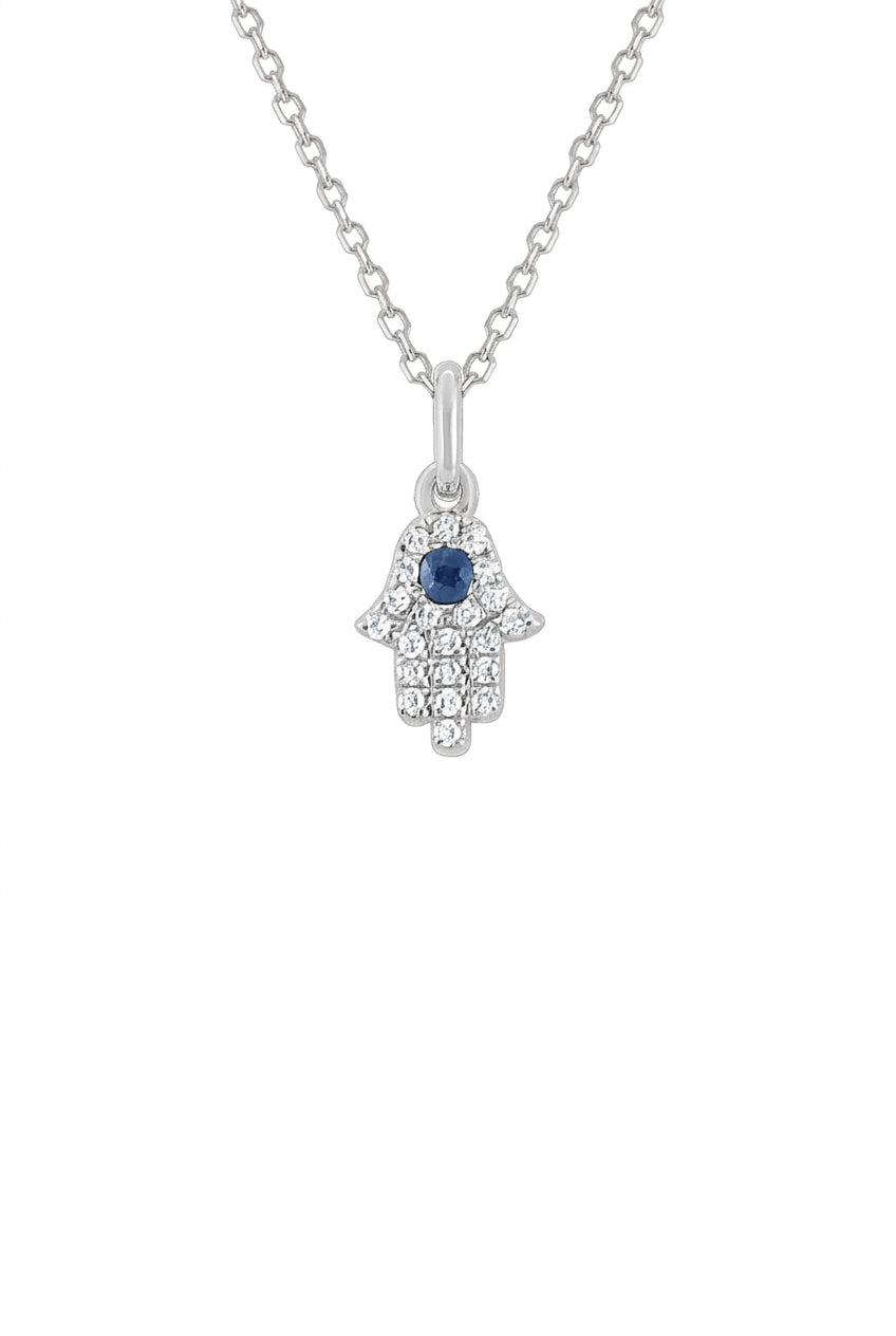 MO & ME 14KWG Diamond & Sapphire Mini Hamsa Necklace | Denver Jewelers | OsterJewelers.com
