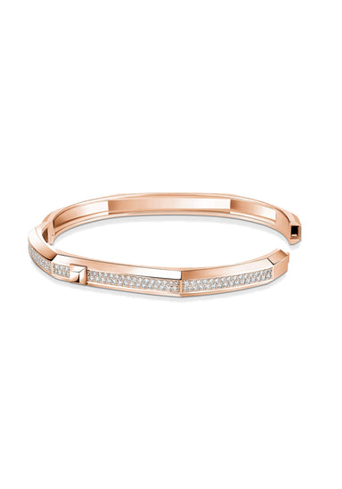 The Messika Moderniste 18KRG Medium Pavé Diamond Bangle has a geometric silhouette set with diamonds