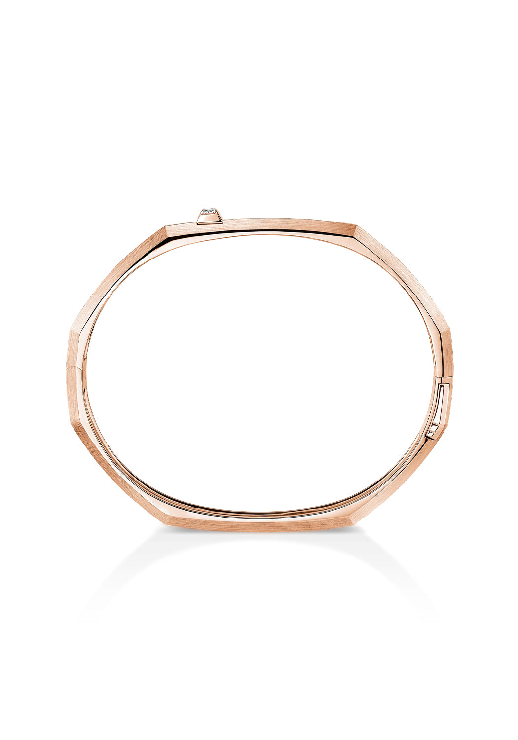 Messika Moderniste 18KRG Medium Solitaire Diamond Bangle shown standing up on its side