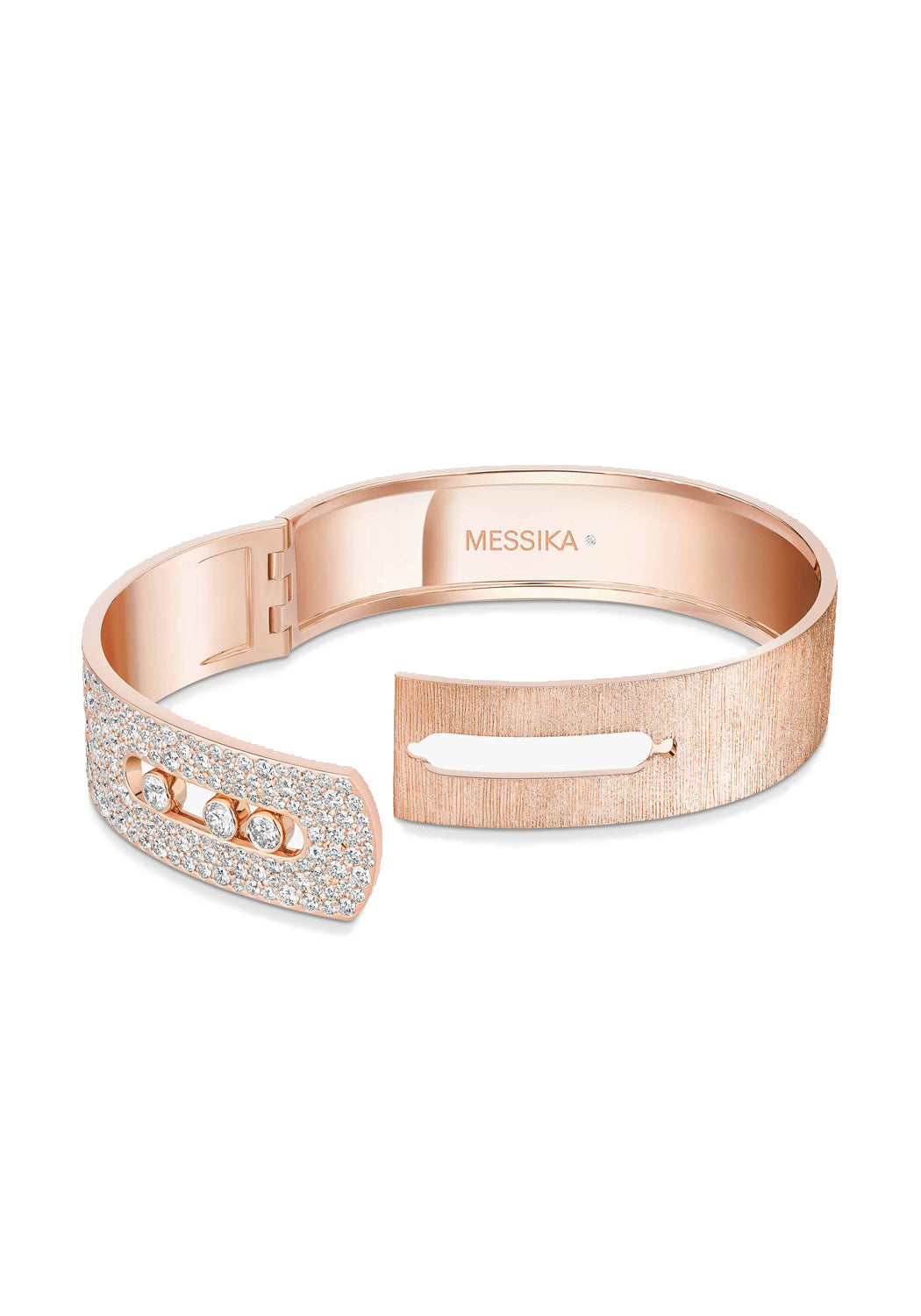 The Messika Move Noa 18KRG Chiseled Half Pavé Cuff Bracelet shown open on a white background
