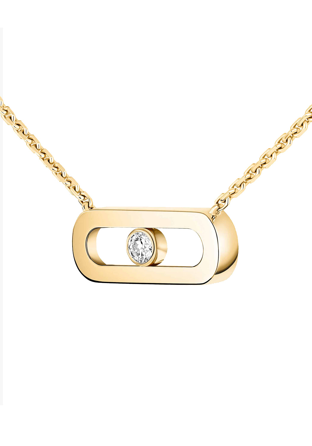 Closeup of the Messika Move Uno 18KYG Solitaire Diamond Necklace | OsterJewelers.com
