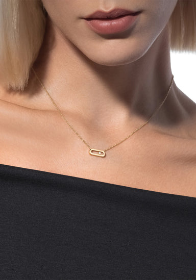 Messika Move Uno 18KYG Solitaire Diamond Necklace shown on a blonde model | OsterJewelers.com