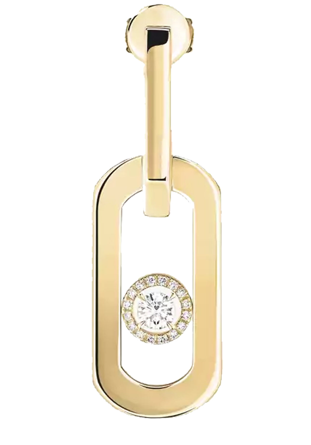 Closeup of a single Messika So Move XL 18K Yellow Gold Diamond Pendant Earring