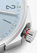 A closeup of the NOMOS Ahoi Neomatik Sky screw-down crown featuring a red warning ring.