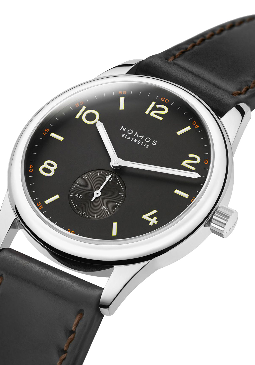 The dial reveals the bold hour markers highlighted by yellow and treated with superluminova