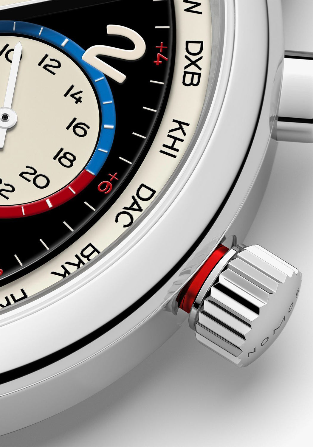 The screwdown crown of the NOMOS Club Sport Neomatik Worldtimer Dark lets you know its ready
