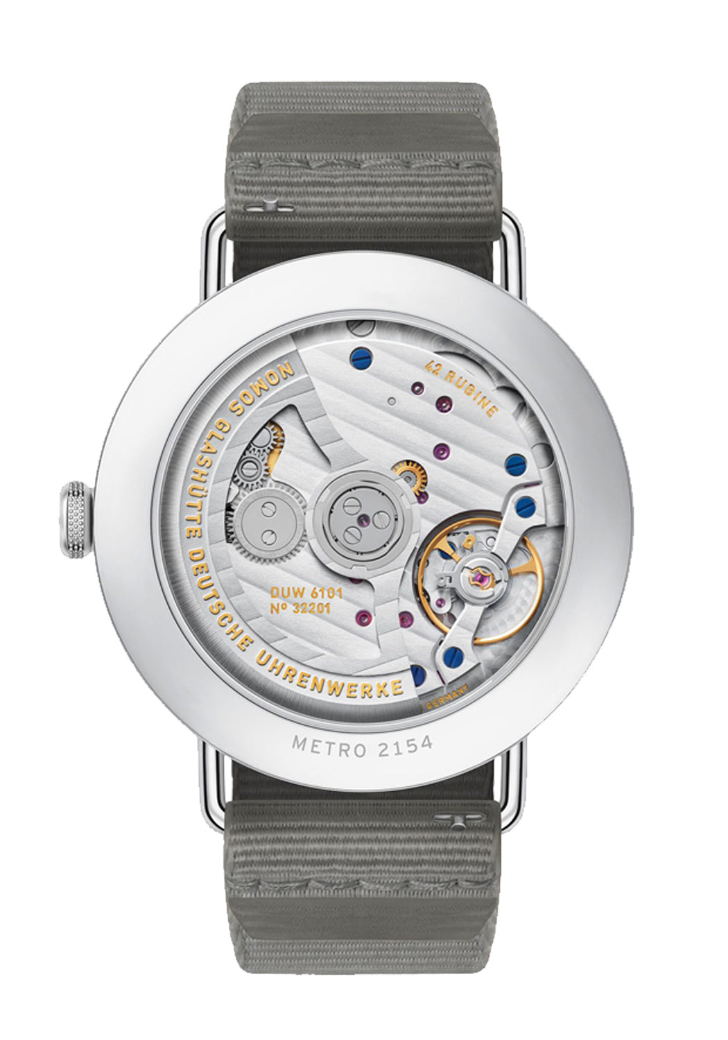 Sapphire glass caseback shows the calibre of the NOMOS Metro Neomatik 41 Update
