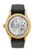 The sapphire glass back reveals the in-house DUW 3001 automatic calibre housed in the gold case.