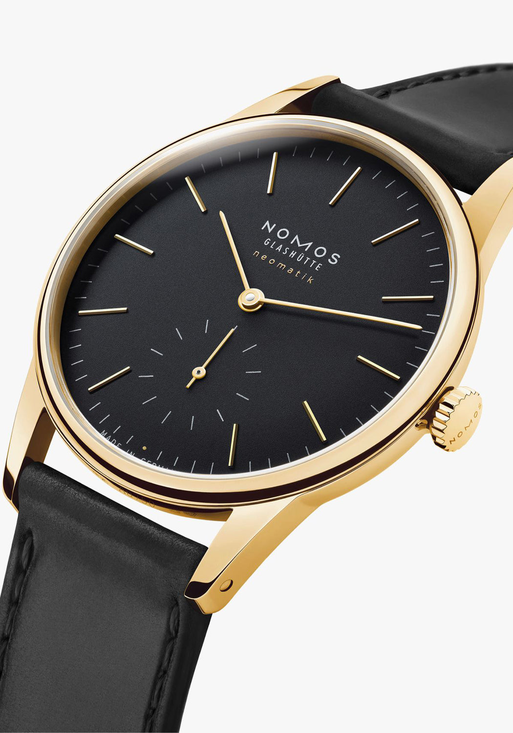 NOMOS Orion Gold Neomatik New Black 36mm | Ref. 350 | Black Dial with Gold Accents
