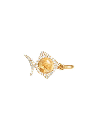 Ole Lynggaard Young Fish 18KYG Pavé Diamond Rutile Quartz Fish Charm | OSterJewelers.com