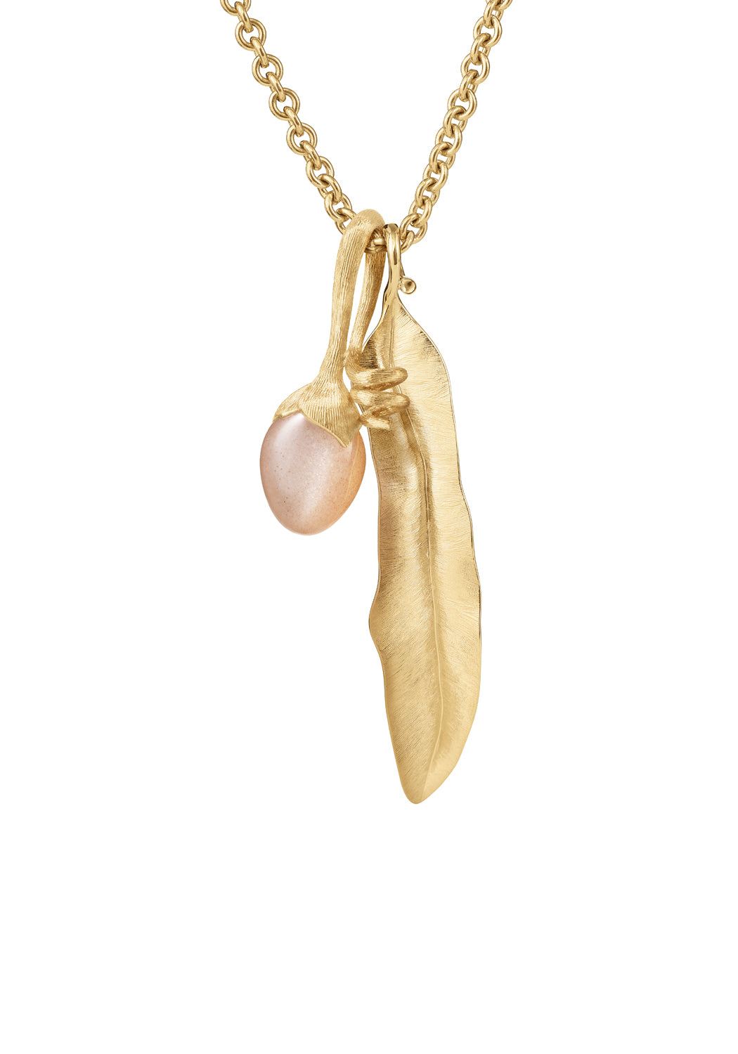OLE LYNGGAARD Lotus Sprout 18KYG Blush Moonstone Pendant Style Idea (Chain & Leaf pendant separate)