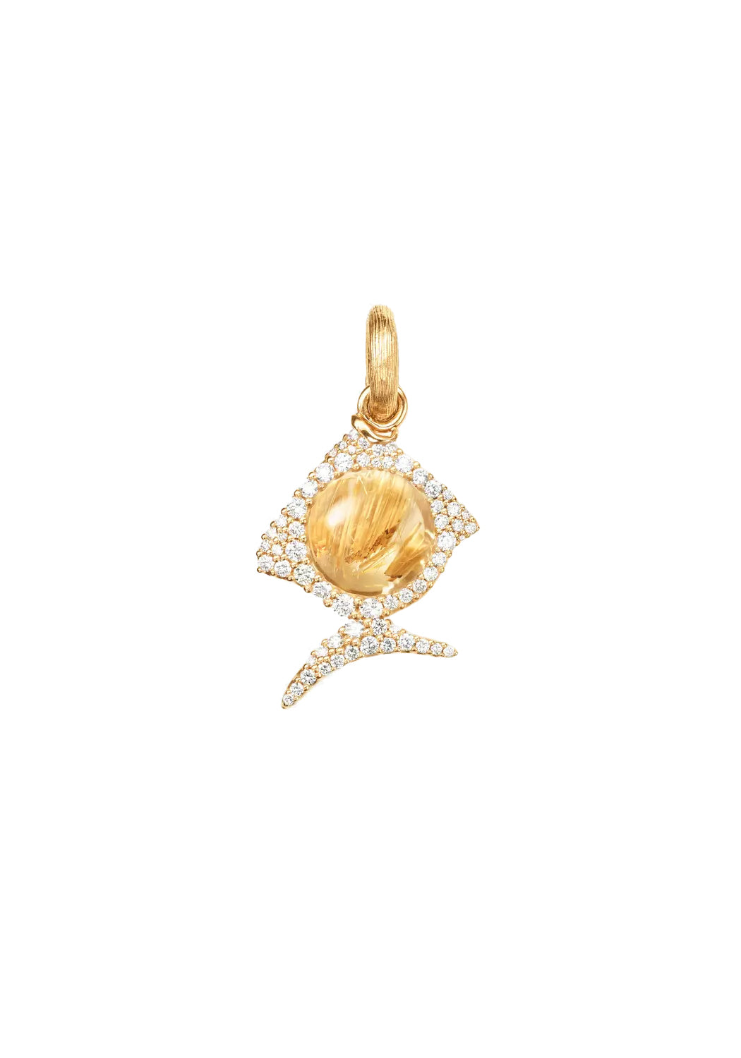 Ole Lynggaard Young Fish 18KYG Pavé Diamond Rutile Quartz Fish Charm | OSterJewelers.com