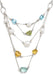 Multistrand necklace with pearls & various colored gemstones on a white background.