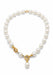 A pearl necklace with a gold clasp and pendant, featuring diamond accents around one pearl, shown on a plain white background.