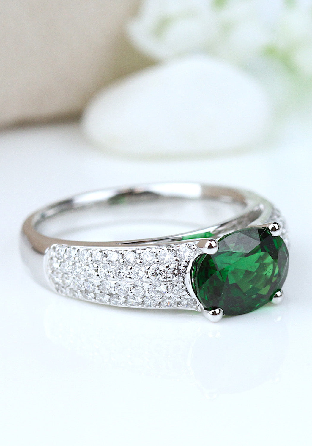 Parade Design 18KWG Diamond & Oval Tsavorite Engagement Ring | Denver Bridal | OsterJewelers.com