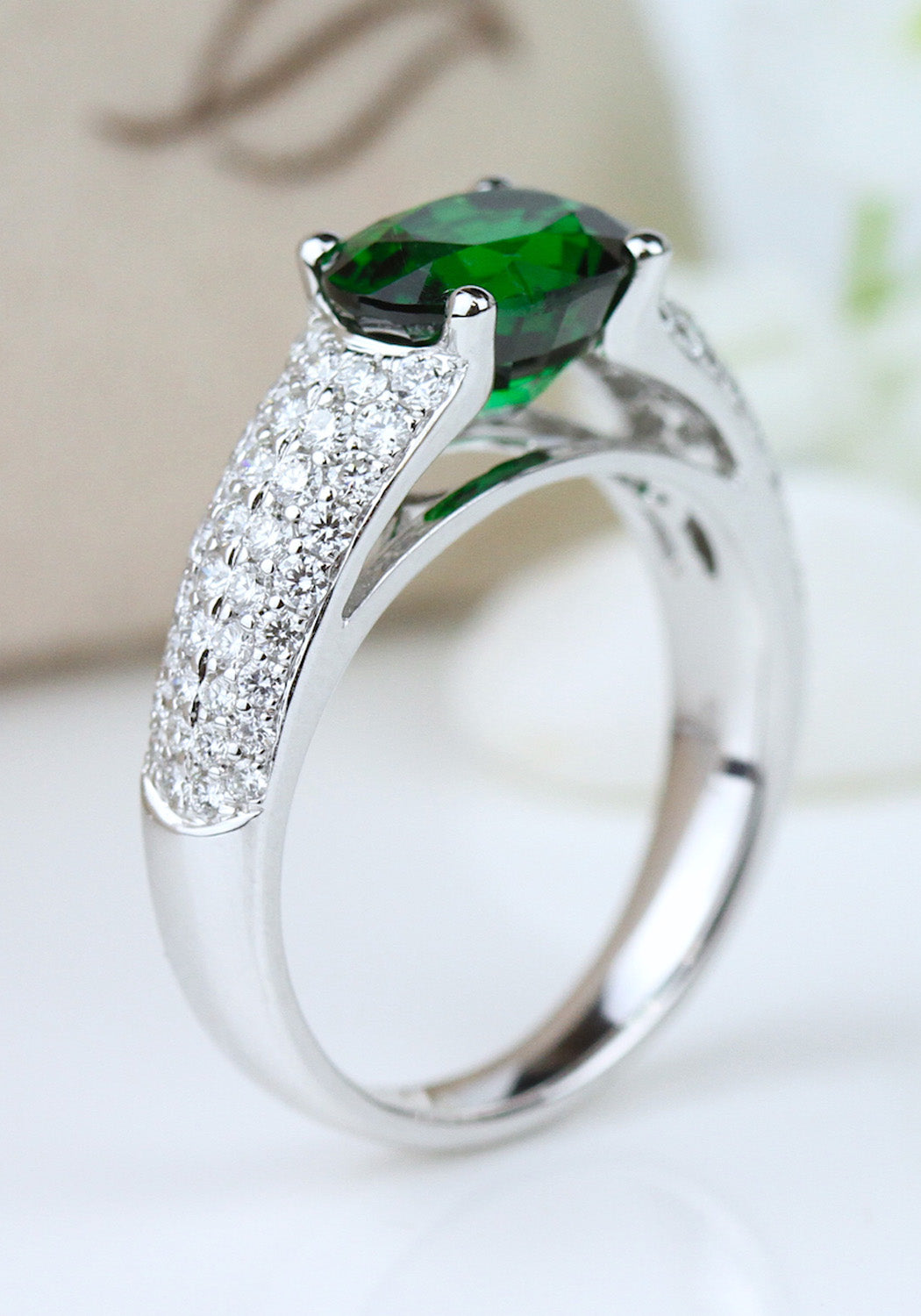 Parade Design 18KWG Diamond & Oval Tsavorite Engagement Ring | Denver Bridal | OsterJewelers.com