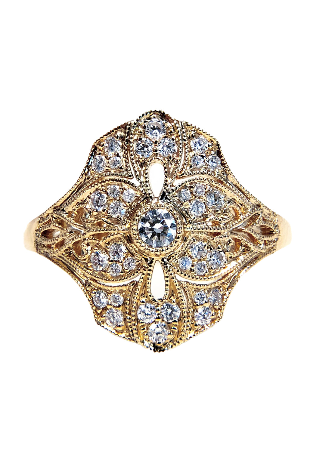 Parade Design 18KYG Art Deco Filigree Diamond Shield Ring | Bridal Jewelry Denver OsterJewelers.com