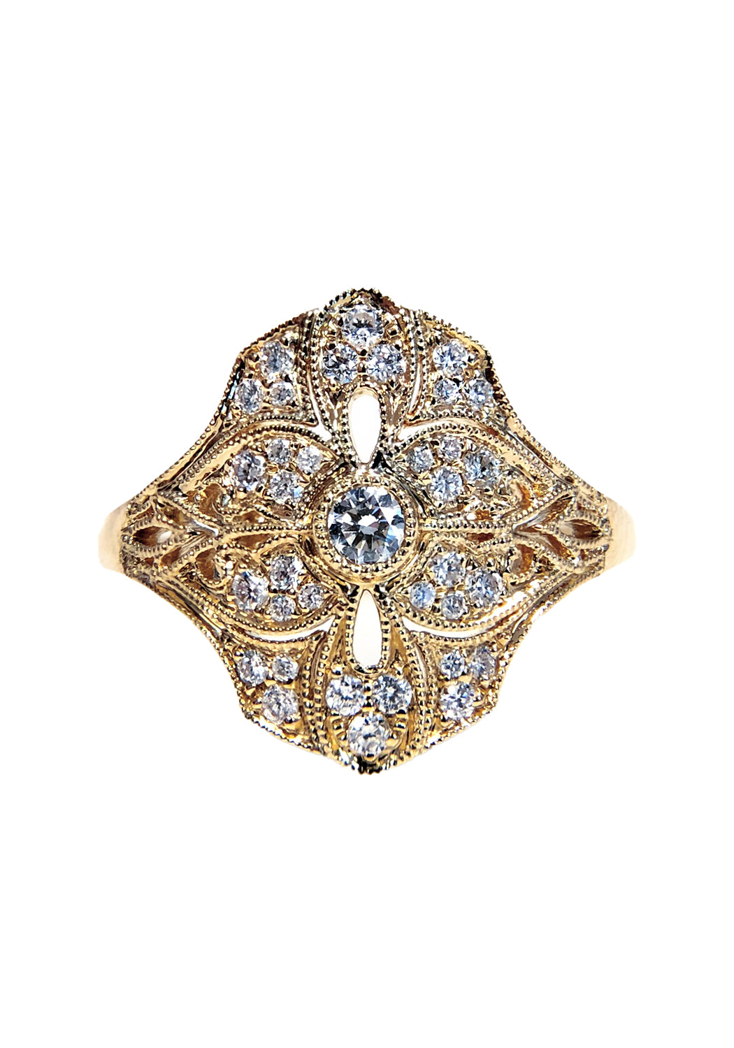 Parade Design 18KYG Art Deco Filigree Diamond Shield Ring | Bridal Jewelry Denver OsterJewelers.com