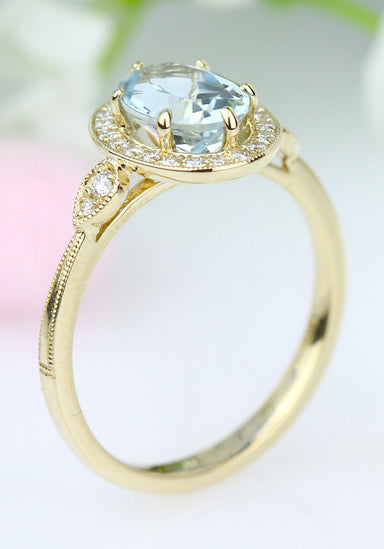 Parade Design 18KYG Diamond Halo Oval Aquamarine Ring | Denver Bridal | OsterJewelers.com