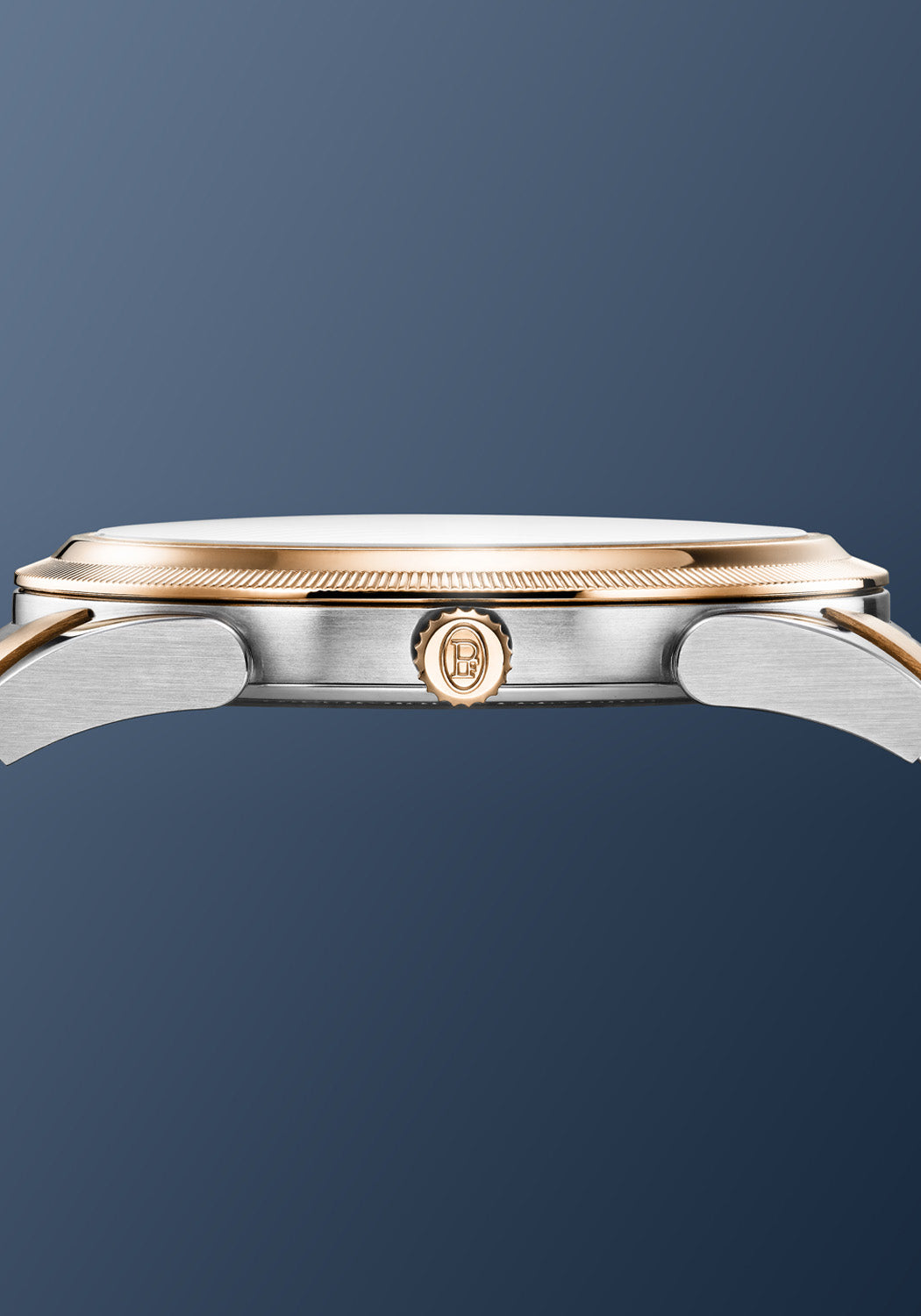 Crown of the Parmigiani Fleurier Tonda PF Micro-Rotor Steel Rose Gold Stone Blue