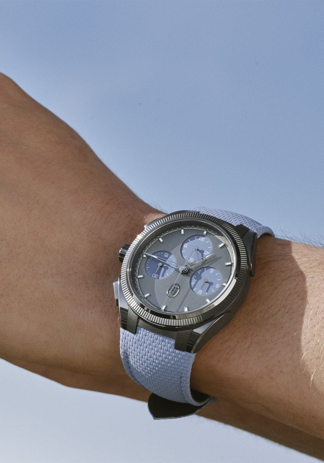 Parmigiani Fleurier Tonda PF Sport Chronograph Ultra-Cermet Mineral Blue on a men's wrist