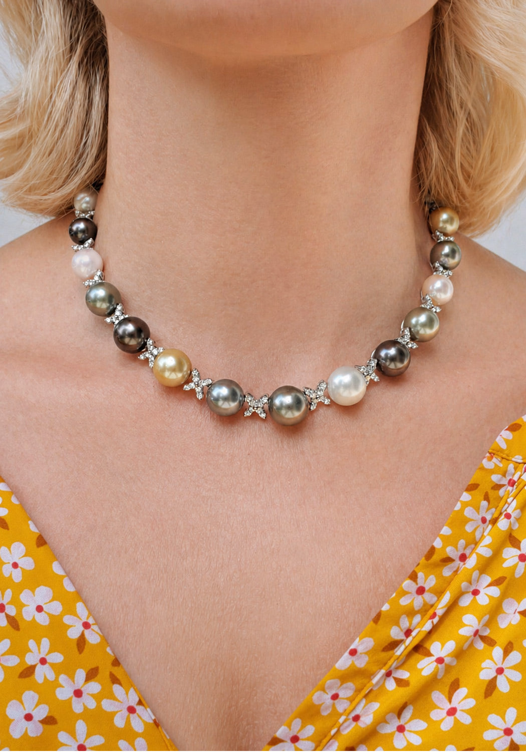 XOXO Multi-Colored Pearl & Diamond Choker Necklace at Osterjewelers.com