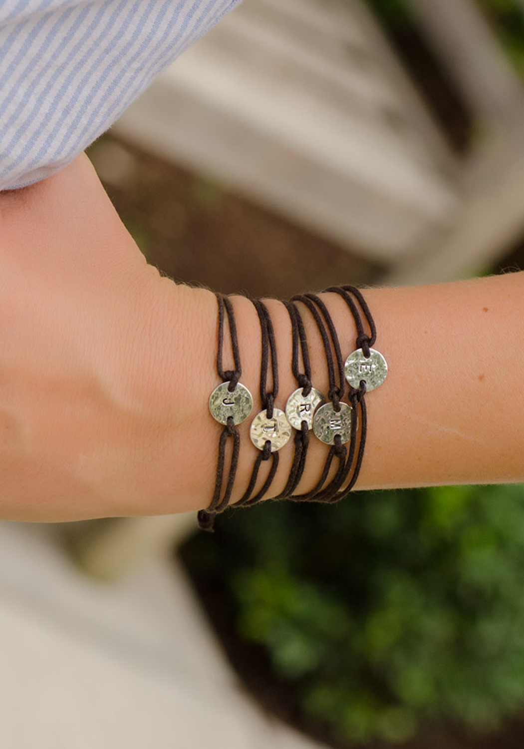 Plata Hammered Silver Disc Letter Charm Bracelet Choose Initial