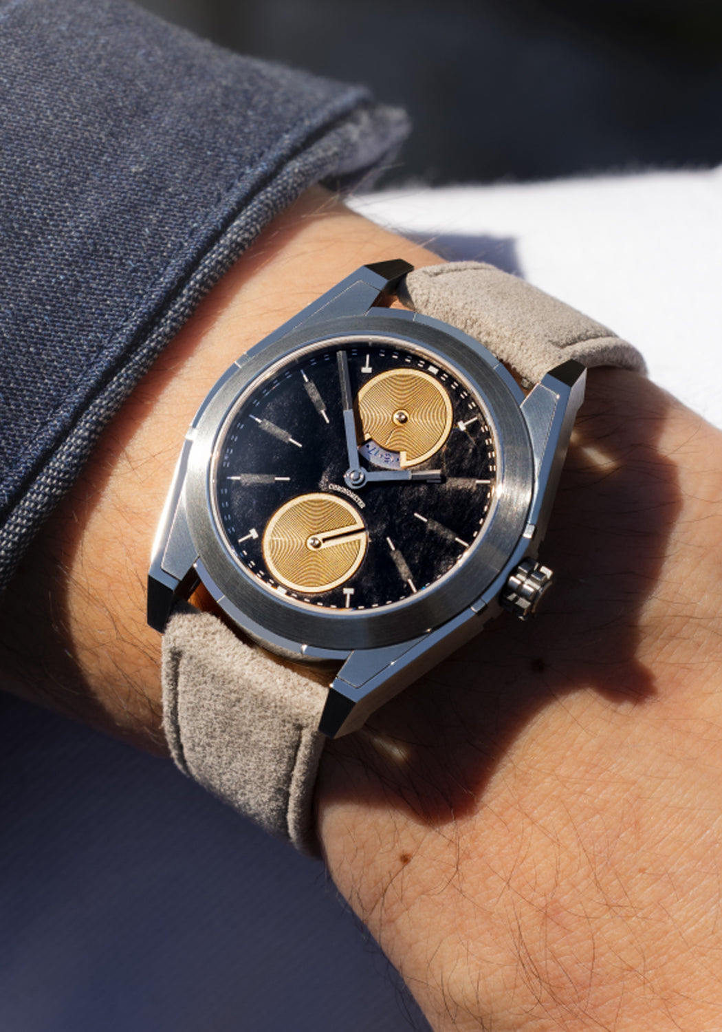 Pragma P1 Perseverance Stainless Steel Silver Obsidian on a wrist | OsterJewelers.com
