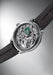 The sapphire caseback reveals the inner mechanics of the Renaud Tixier Monday Skeleton Green