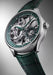 A closeup of the Renaud Tixier Monday Skeleton Green shows the skeletonized details & green accents