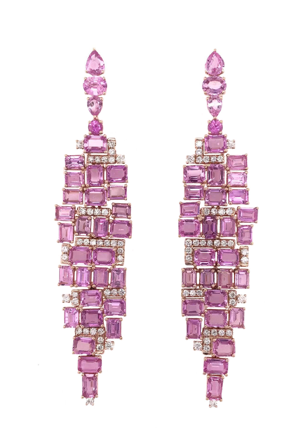 Ruchi 18K Rose Gold Pink Sapphire Chandelier Earrings
