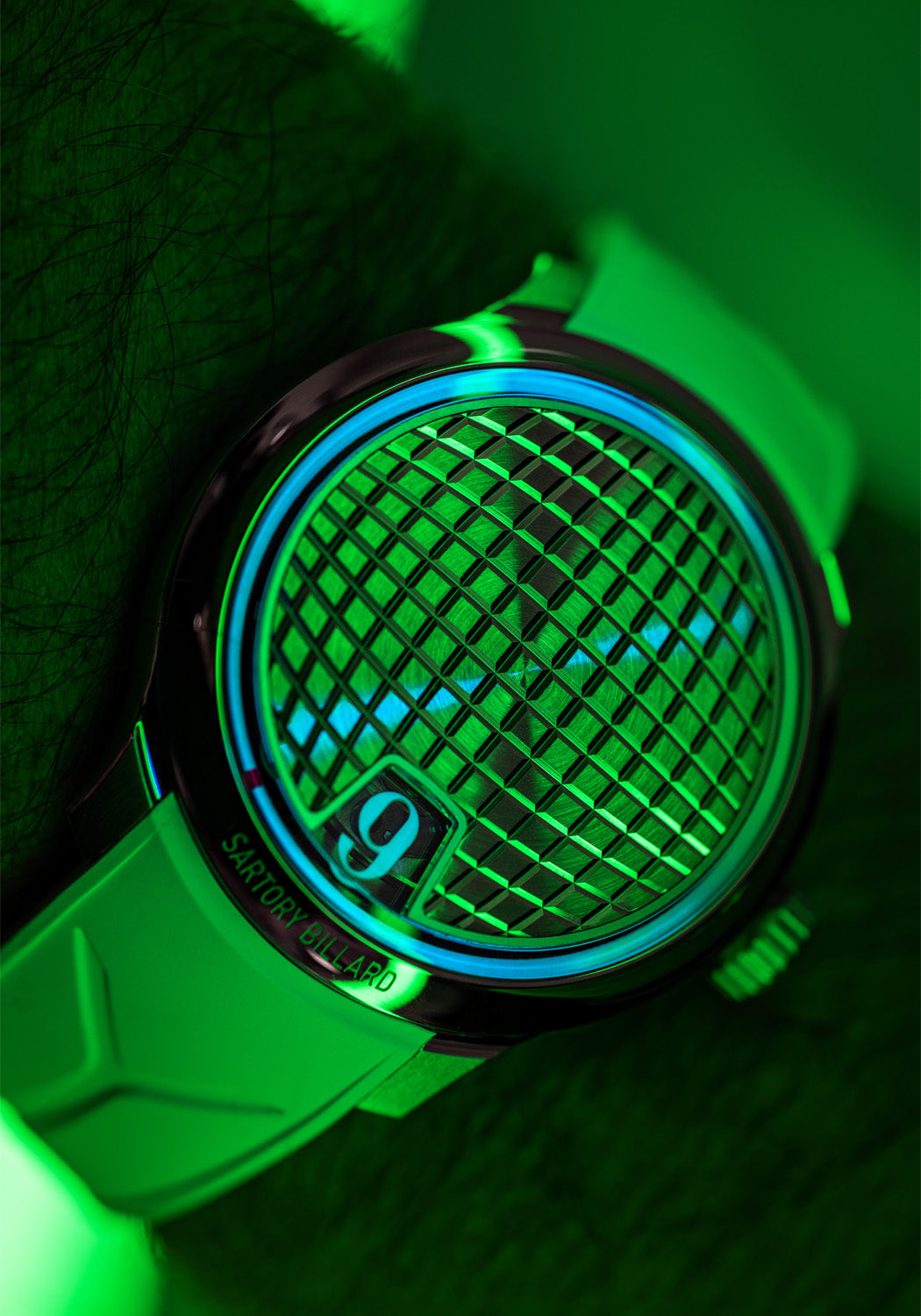 Sartory-Billard SB10 Jumping Hour Disco Ball (shown on rubber strap) | OsterJewelers.com
