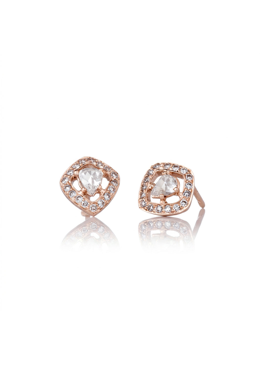 Sethi Couture Logan 18K Rose Gold Halo Rose Cut Diamond Stud Earrings | Denver | OsterJewelers.com
