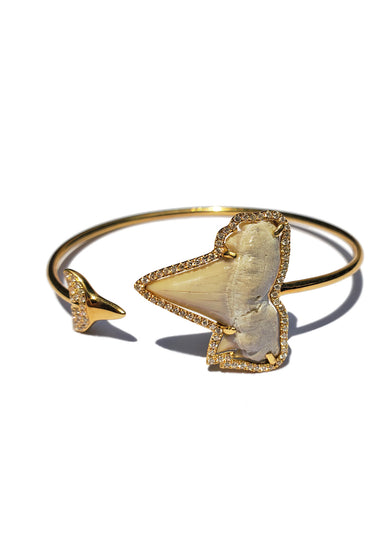Yellow Gold and diamond wrap around shark tooth bracelet