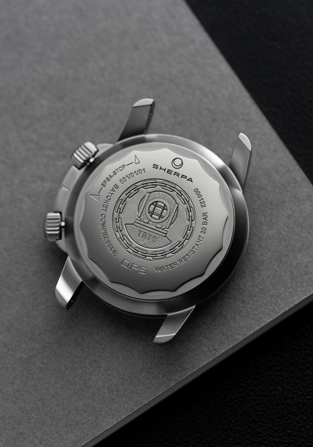 Caseback of the Sherpa x TRTS OPS | Dive Watch | Denver Watches | OsterJewelers.com
