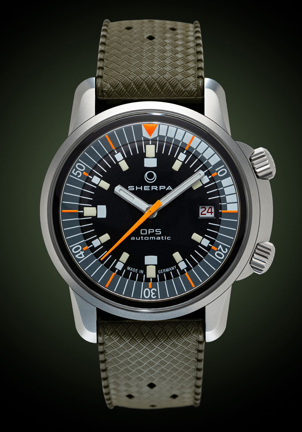 Sherpa x TRTS OPS | Green Rubber Strap | Dive Watch | Denver Watches | OsterJewelers.com
