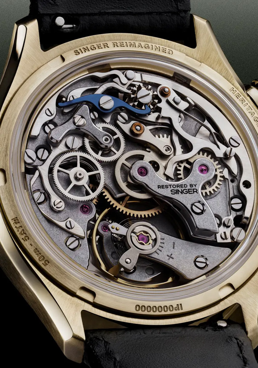 The exhibition caseback reveals the Calibre SG7201 Valjoux 72 Restored by Singer | Oster Jewelers
