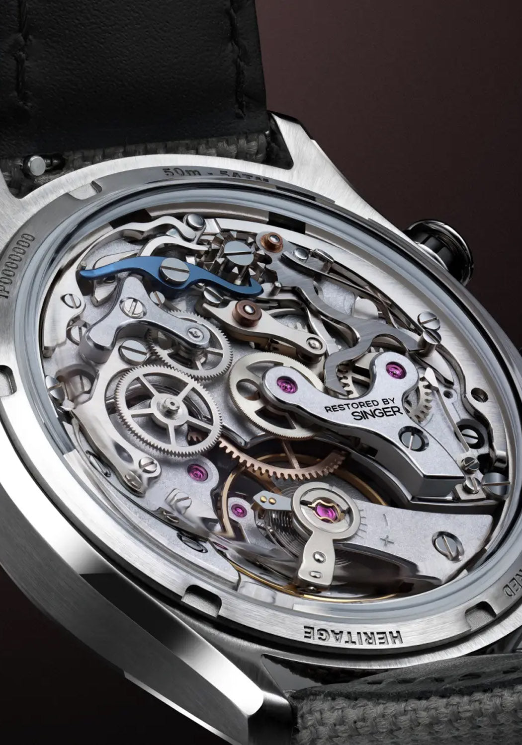 The sapphire glass caseback reveals the calibre SG7201-Valjoux 72 movement | OsterJewelers.com